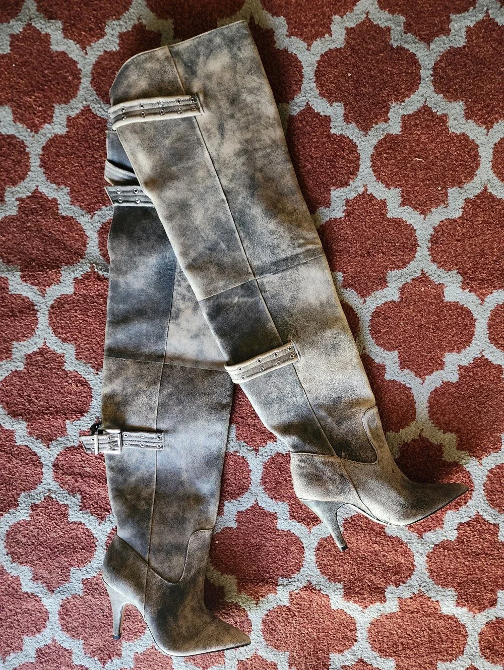 Steve Madden Distressed Taupe Suede Over-the-Knee Buckle Boots